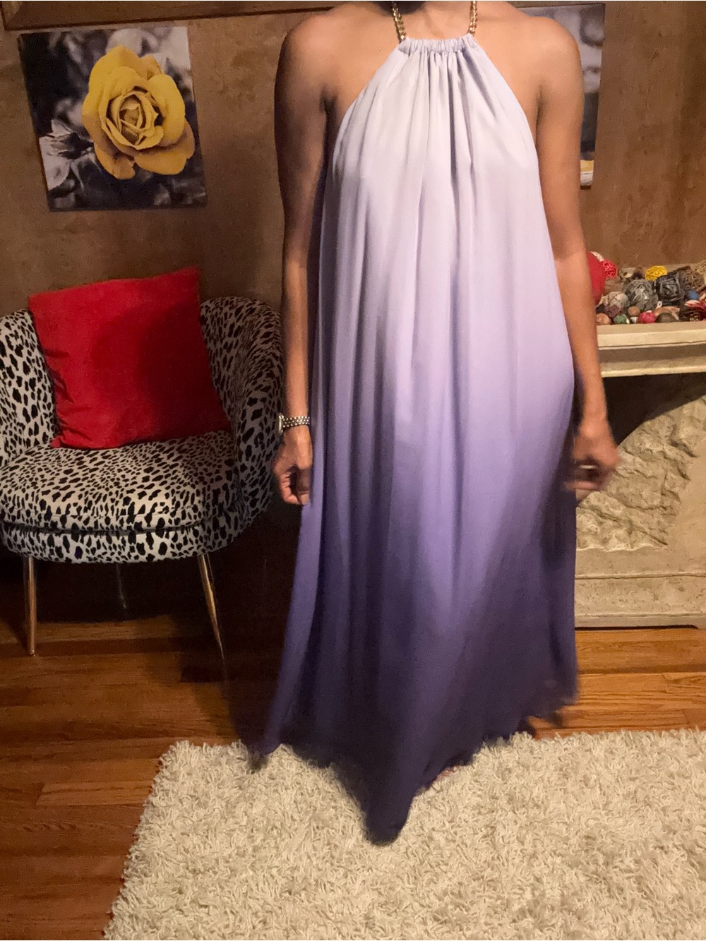 Jennifer Lopez Ombre Halter Maxi Dress in Lavender and Deep Purple